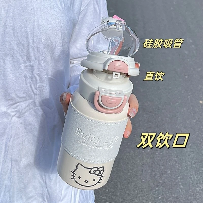hellokitty保温杯双饮女新款316可爱学生秋冬便携吸管水杯子韩版