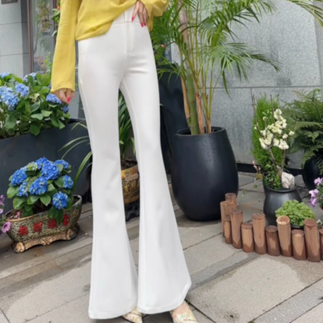 EF/意爱芙黑色修身气质显瘦微喇长裤裤子西装裤高腰KN10025西裤