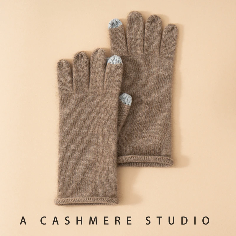 YIGUIFEI/懿贵妃秋冬新款女士卷边保暖纯羊绒针织触屏手套1069