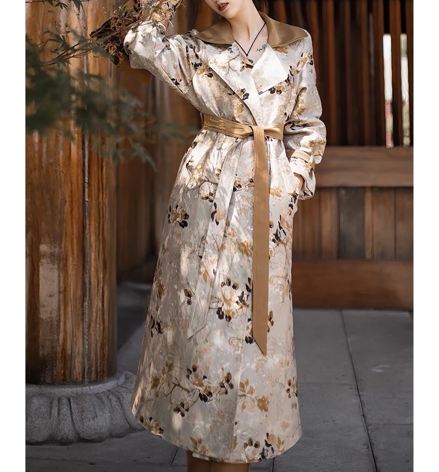 金盏月｜春季新款织锦提花风衣女装外套2025A306-香雪