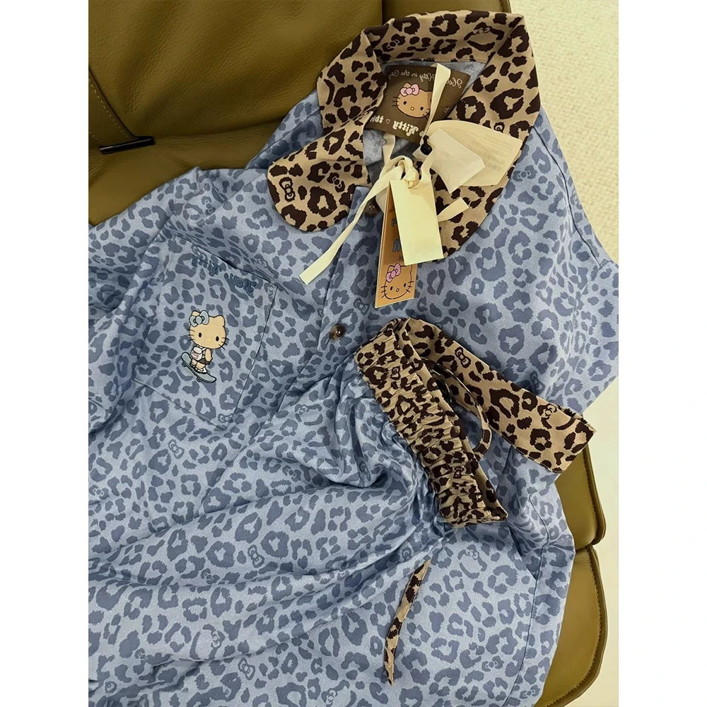 ins高级感豹纹短袖睡衣女夏季新款2025新款卡通套装家居服可外穿