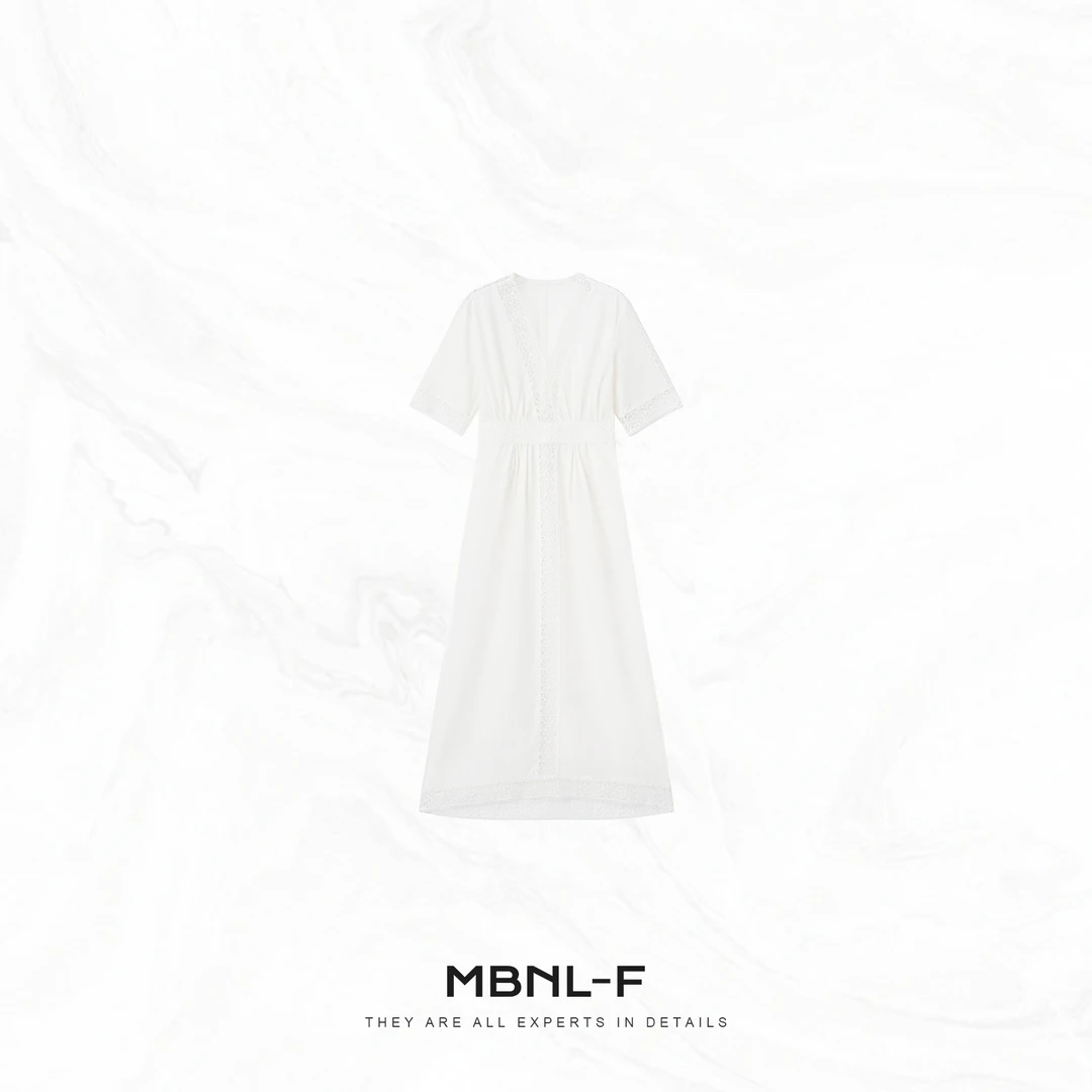 MBNL-F "蕾丝亚麻裙" 法式显瘦气质短袖连衣裙 秦磊XM-XQZ3318
