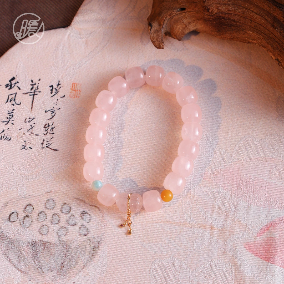 单圈老型珠粉水晶手串搭配并蒂莲桶珠流苏手链G1837多样性发一