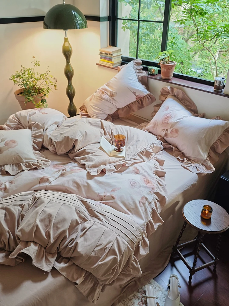 小玲子 南法庄园-丝绒拿铁 120支全棉磨毛 轻奢  法式 床品套件