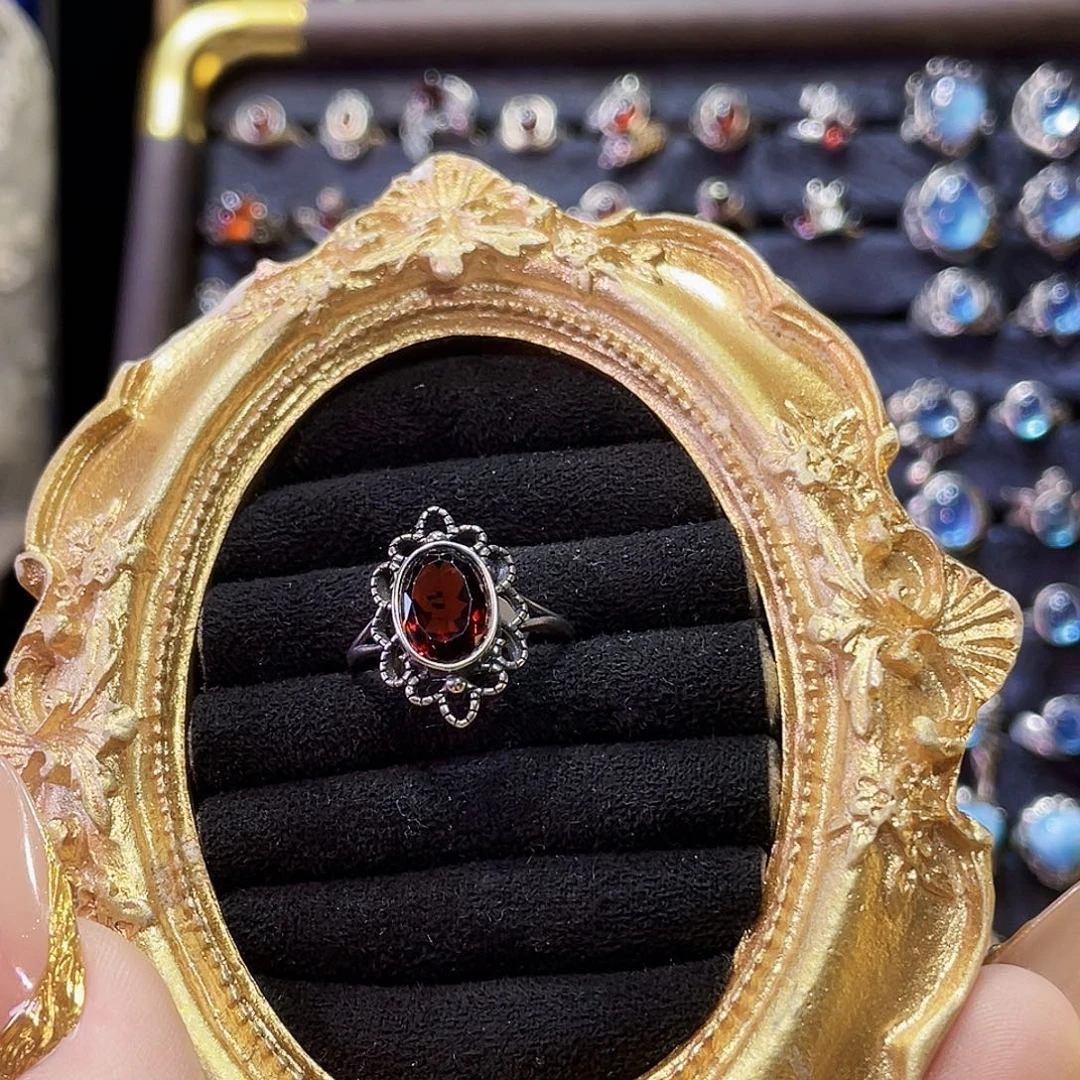 平***925银石榴复古银戒指