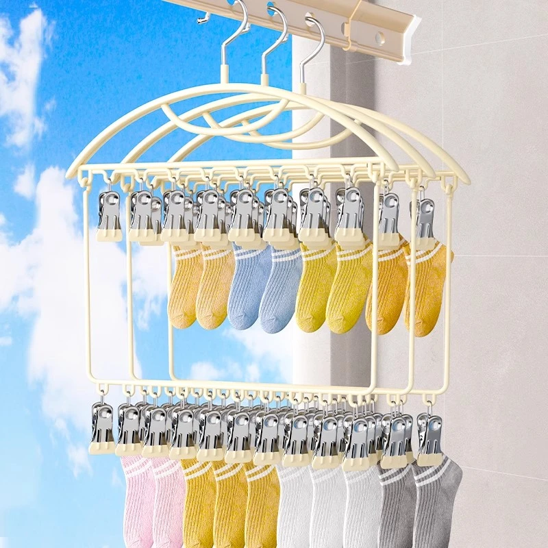 袜子晾晒架不锈钢多功能内裤防风凉袜夹家用阳台无痕多夹子晾衣架
