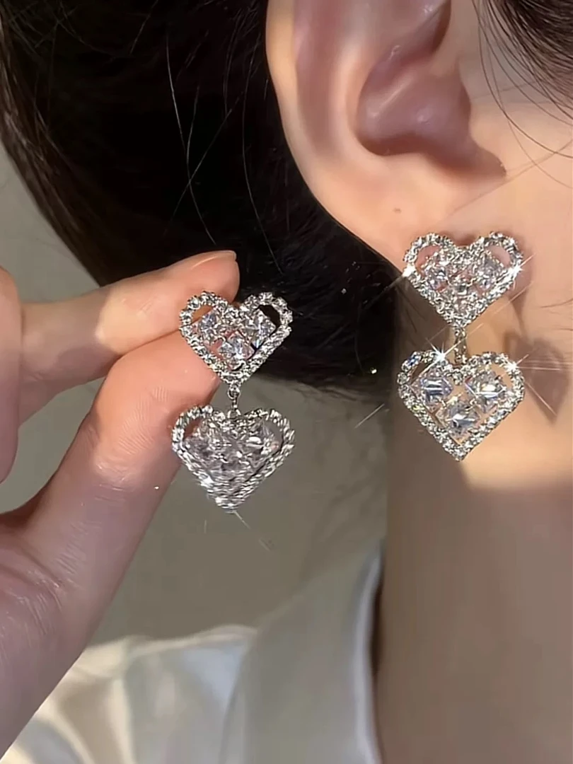 铜合金耳饰 高级感气质超闪爱心耳环女轻奢小众时尚简约耳饰K1347