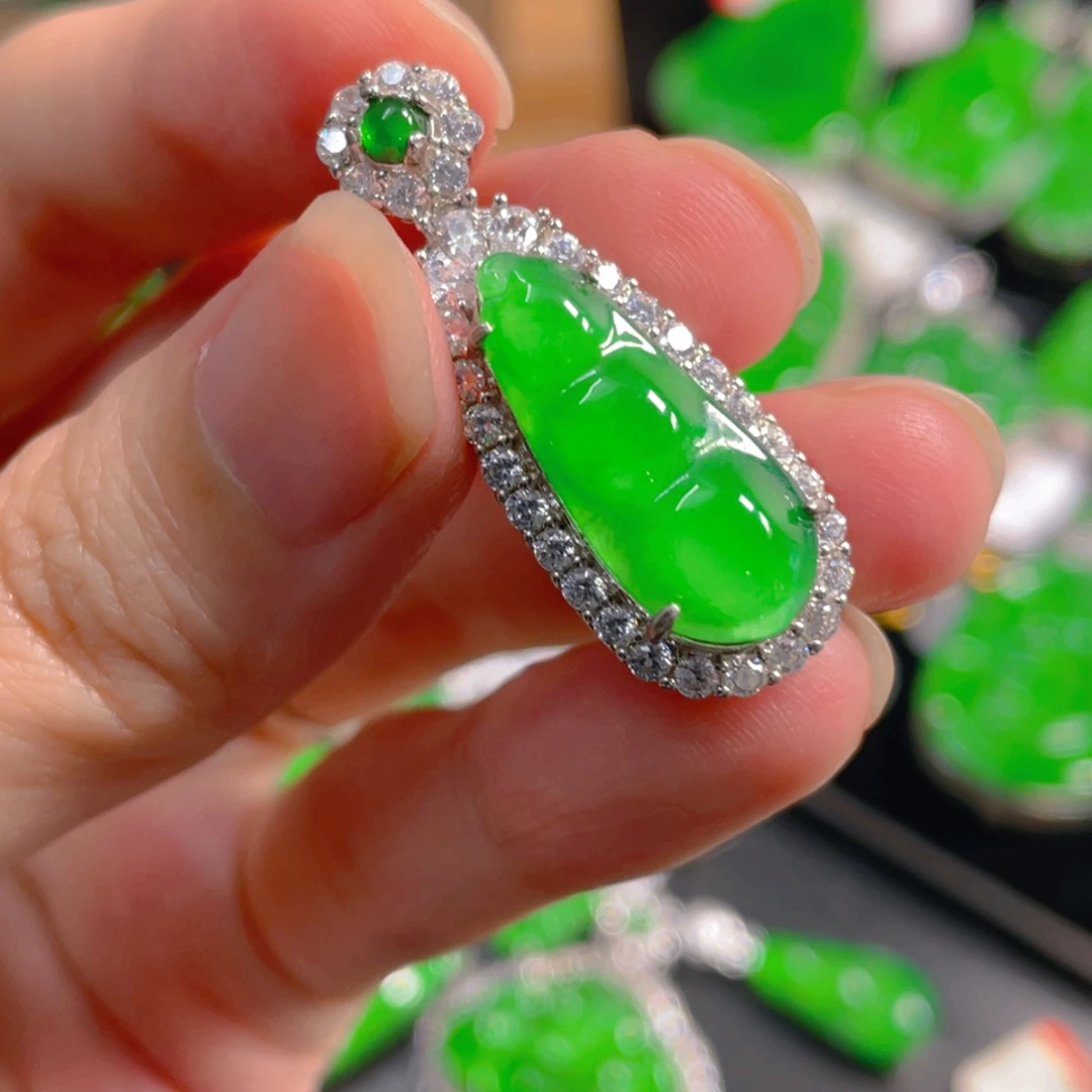 吊坠(不含链)银S925镶嵌翡翠