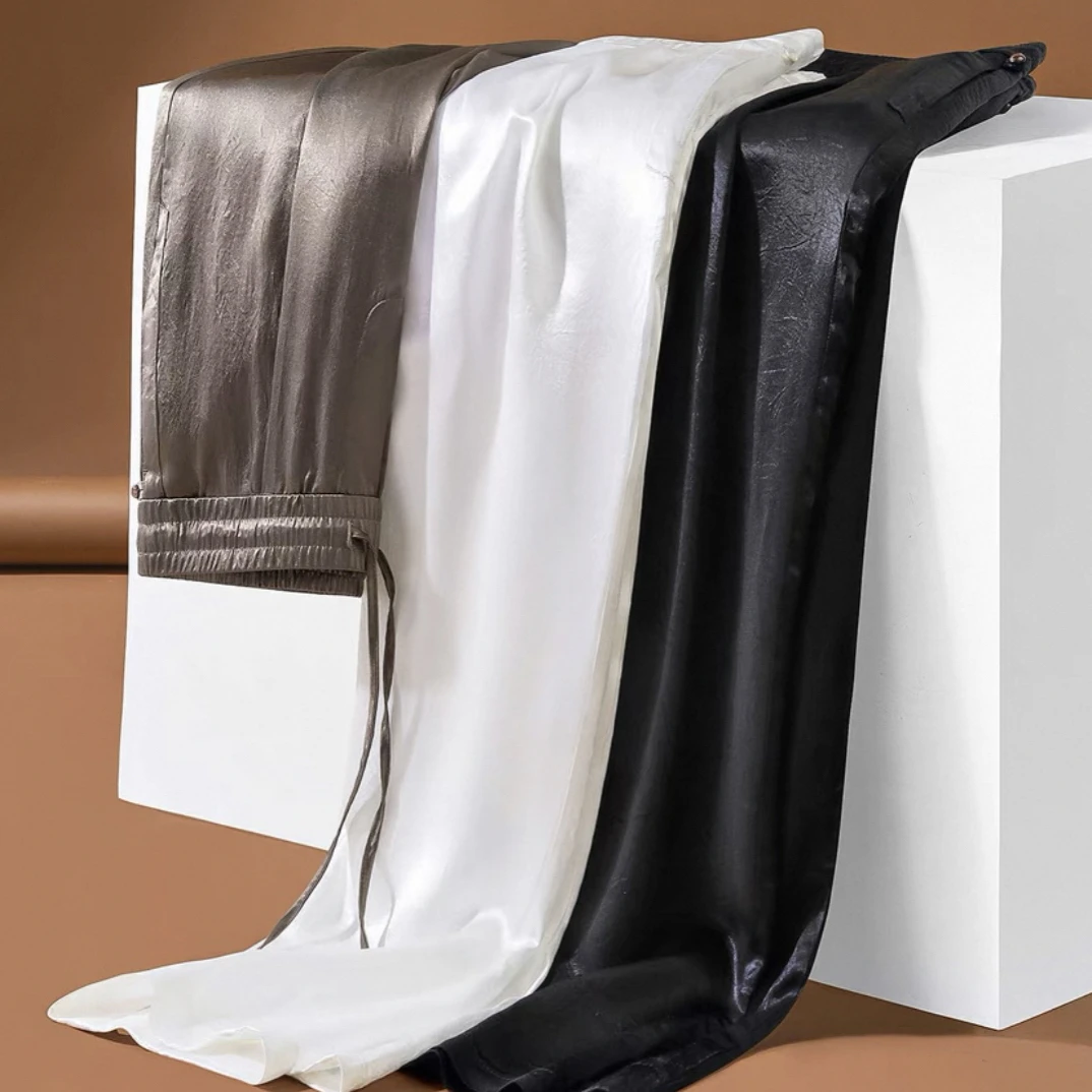 高级氛围春秋法式宽松垂感阔腿桑蚕丝休闲裤