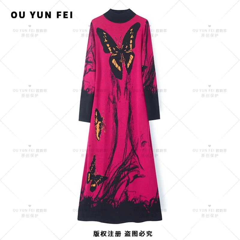 濮院毛衫秋冬新款针织连衣裙时尚气质显瘦毛衣裙F079