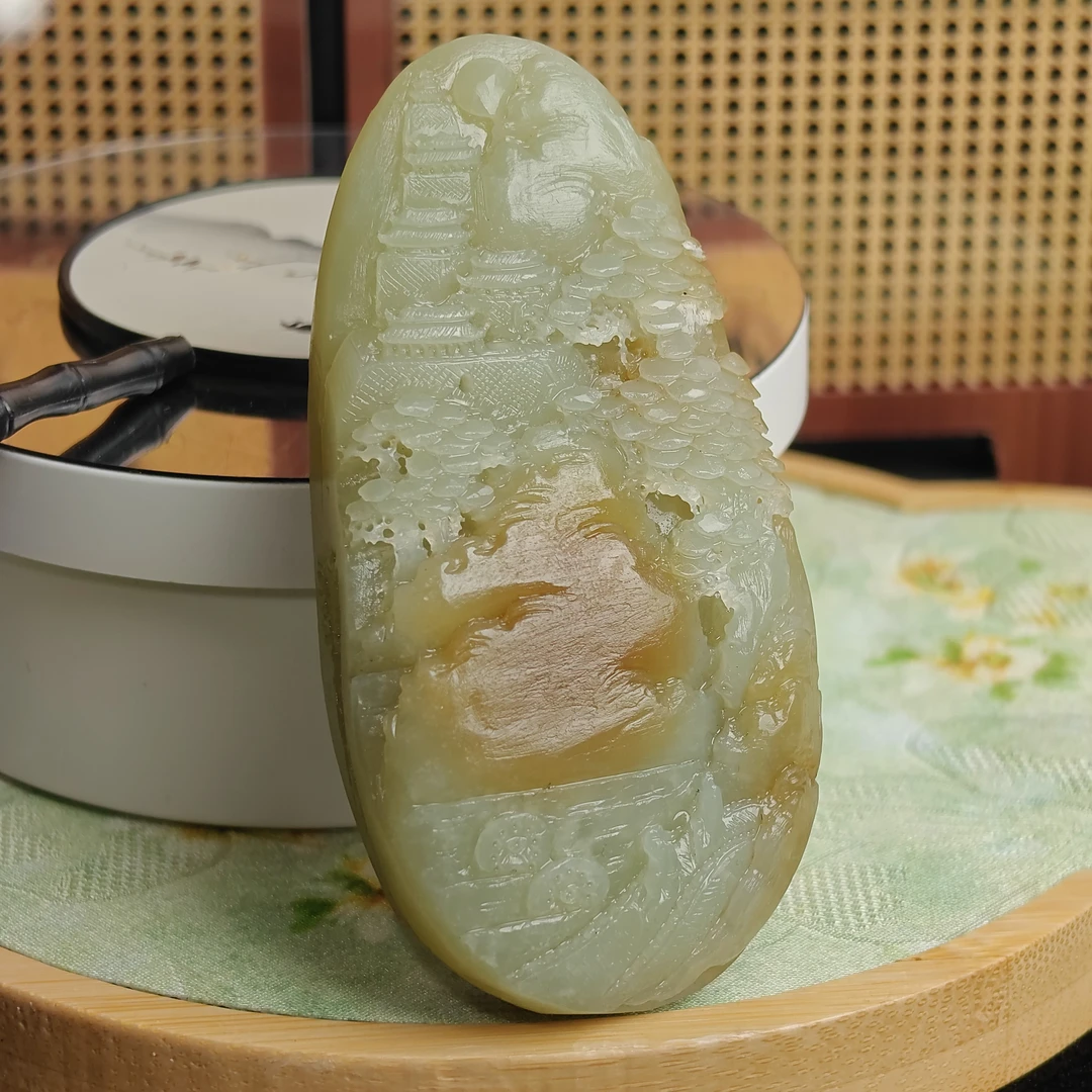 和田玉山水牌挂件D006