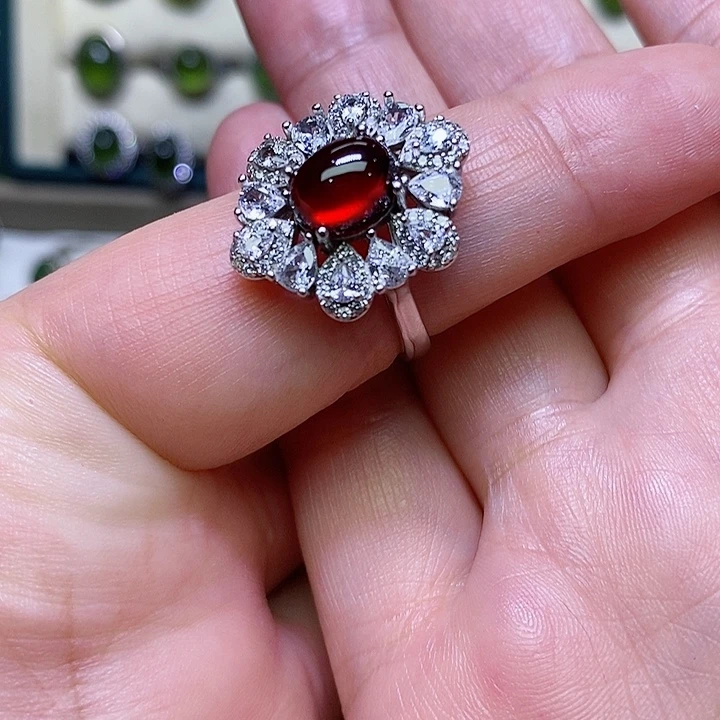 石榴石戒指银S925镶嵌