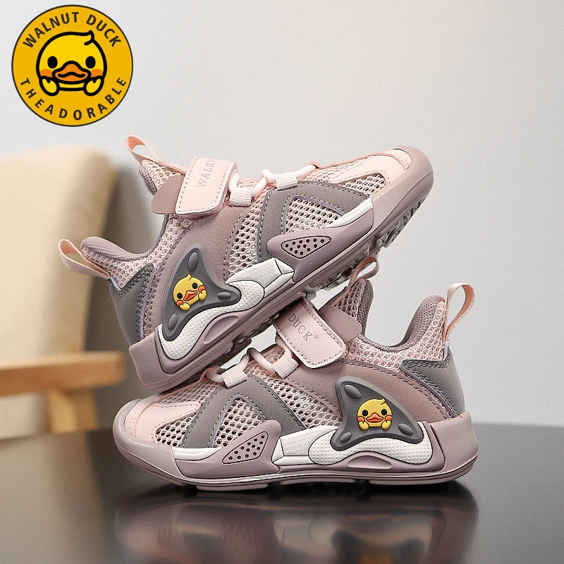 小黄鸭女童鞋子透气单网2025夏季新款轻便软底网面公主儿童运动鞋