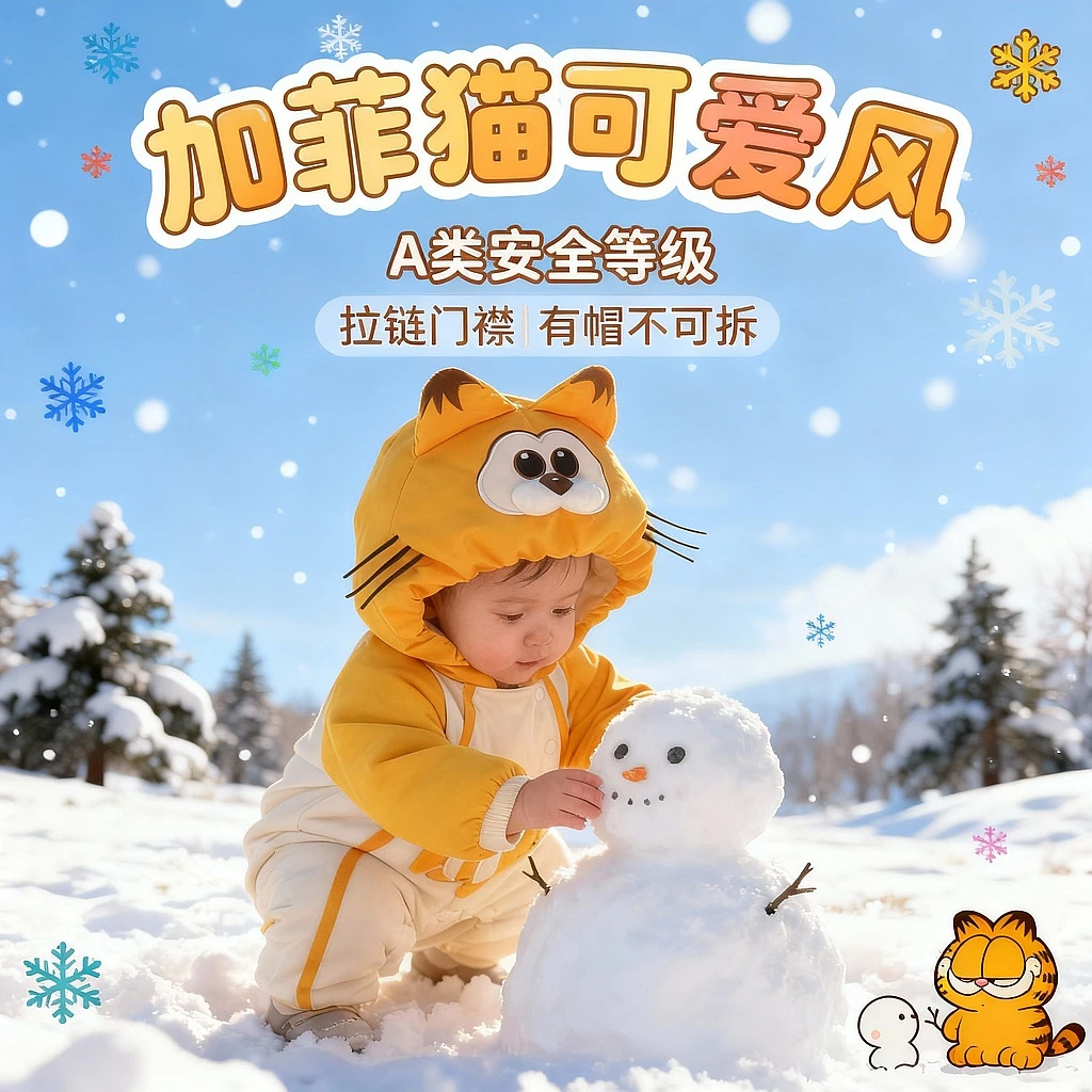 【加菲猫 】新生婴儿衣服冬装可爱超萌宝宝冬季外出服幼儿加厚棉服