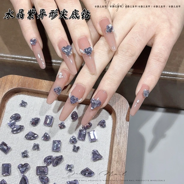静儿贵彩水晶紫色美甲钻网红九紫离火K9尖底异形钻混装指甲装饰品