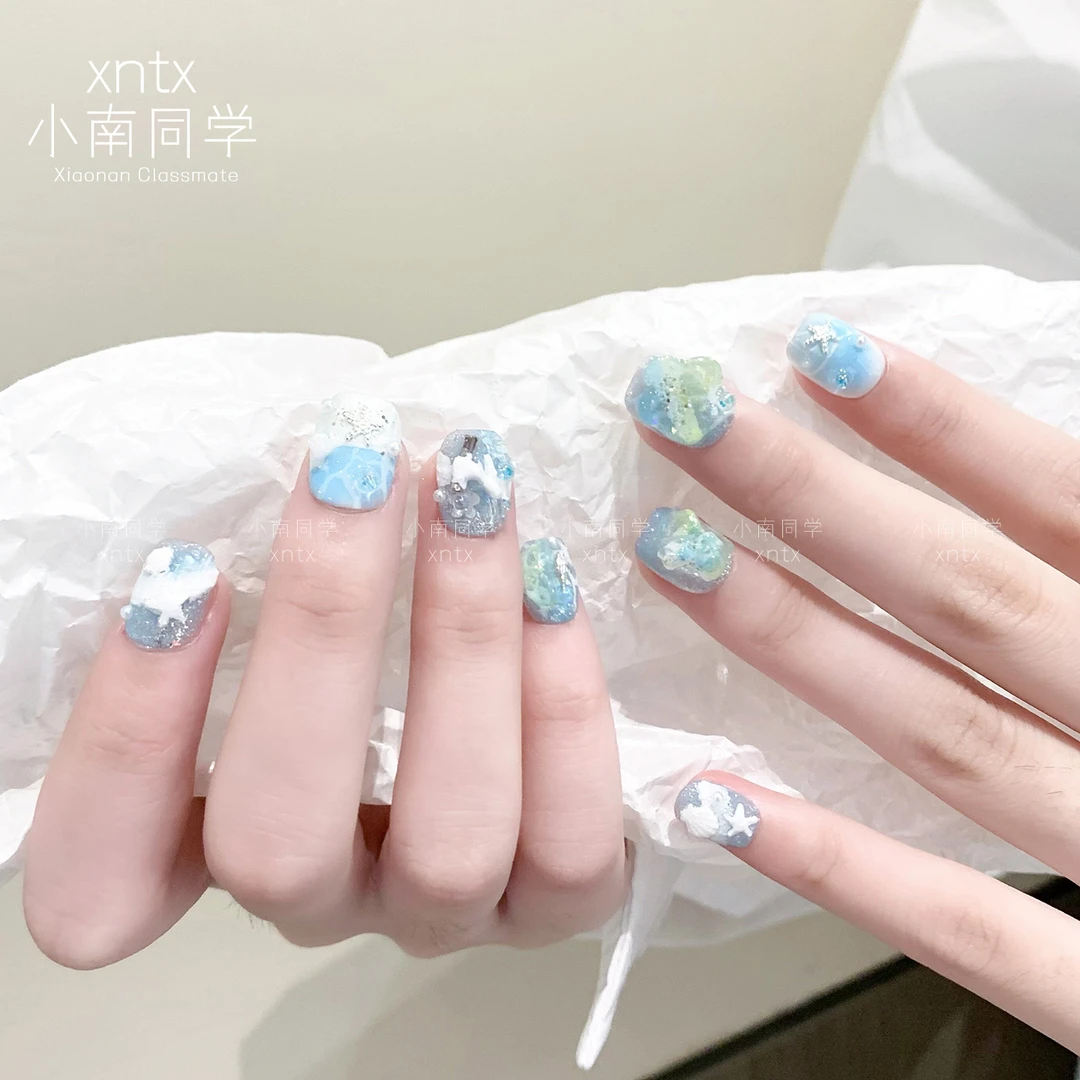 小南同学·【海星漫游】原创设计|美甲手工穿戴甲蓝色绝美假指甲贴片