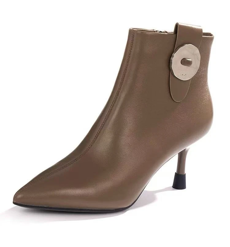 6666-31尖头短靴秋冬新款侧拉链细跟高跟靴子  DX/0113