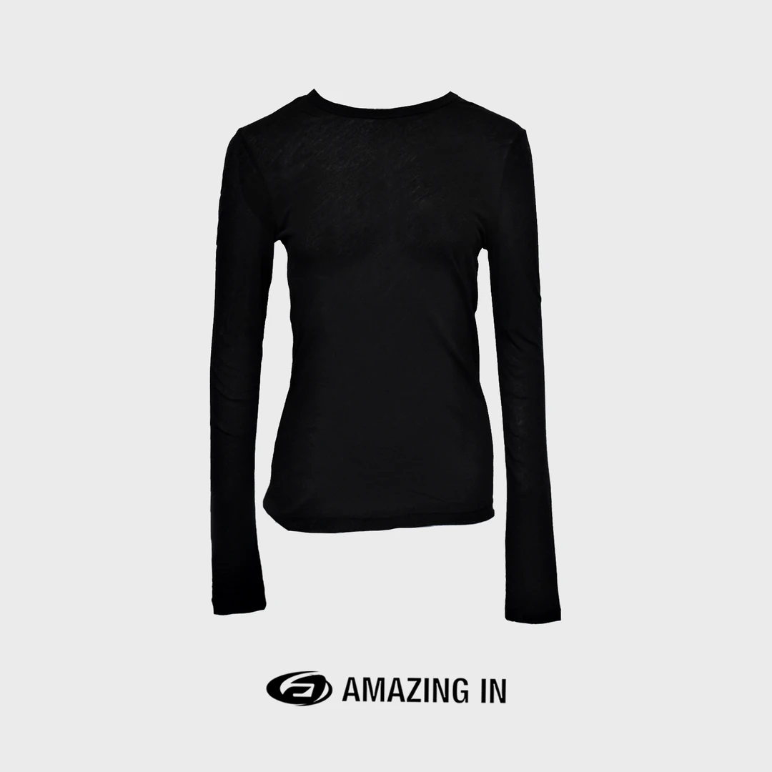 AMAZING IN 秋冬软糯高弹纯色圆领长袖打底衫T恤女A231102-YGZ018