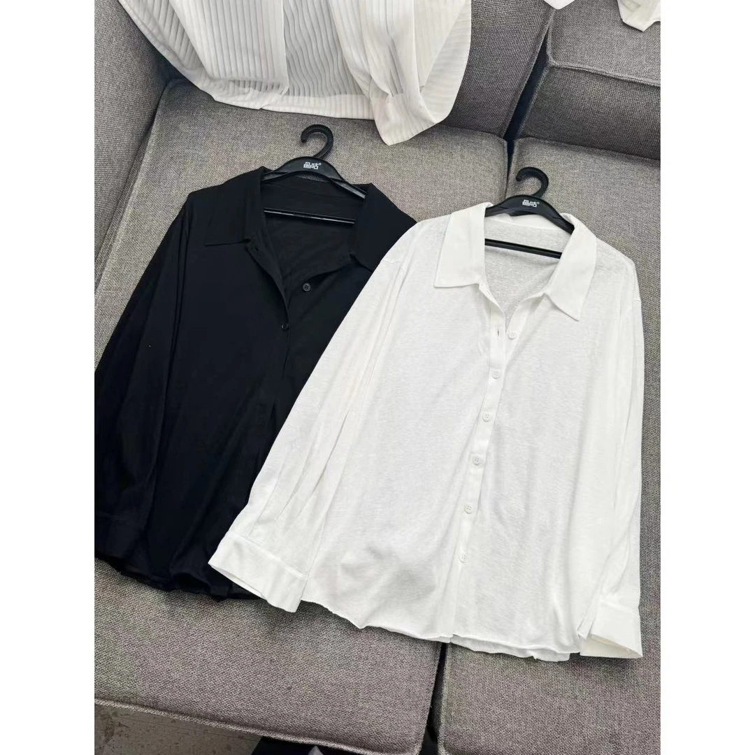 【清透假日】韩版微透长袖防晒衬衫时尚显瘦棉感宽松纯色