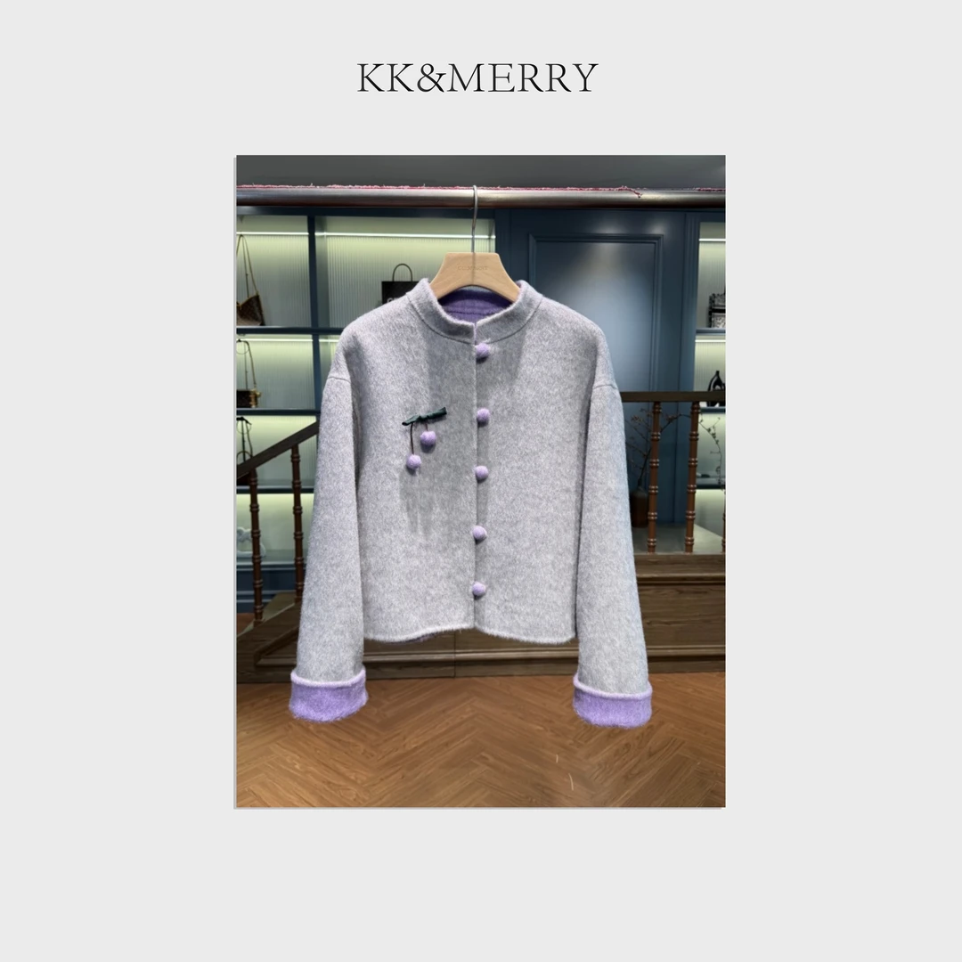 KK&MERRY百搭时尚气质轻国圆领风短款呢子短外套百搭KDSC018