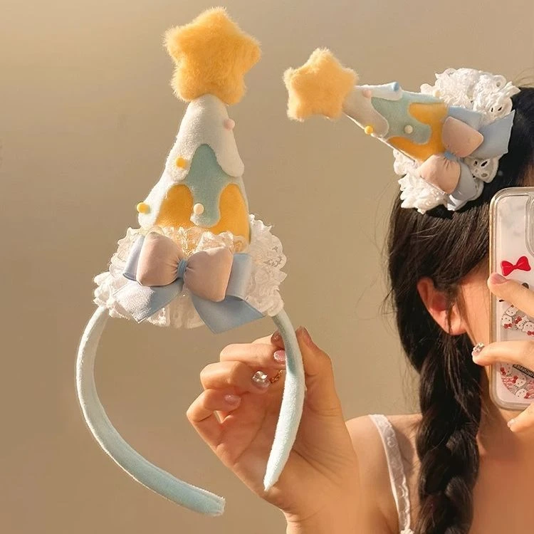 许个愿!少女心黄色星星生日帽头饰发夹女可爱氛围感拍照道具头箍