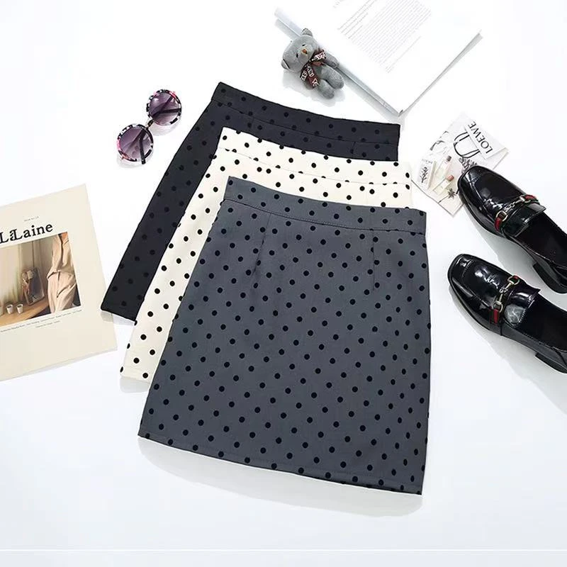 韩系甜美波点显瘦半身裙夏季百搭高腰气质A字时尚防走光包臀短裙