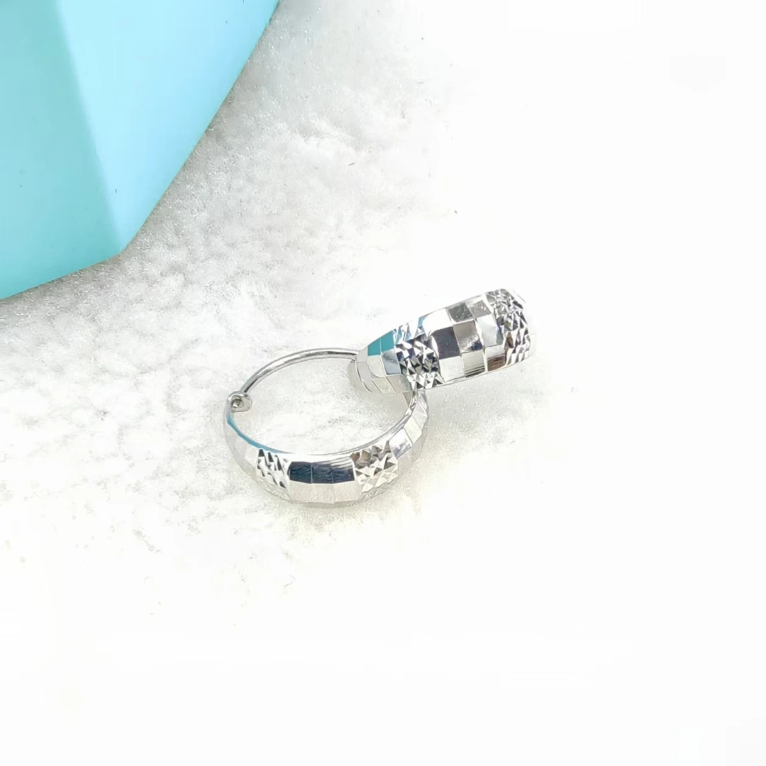 PT950铂金耳饰 亮面格子满天星铂金耳环 约16mm