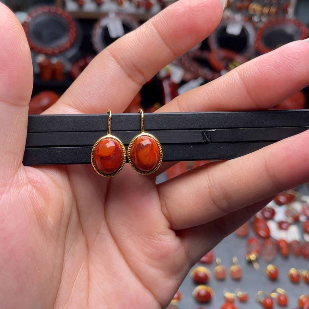 南红玛瑙银S925镶嵌高跟鞋耳扣