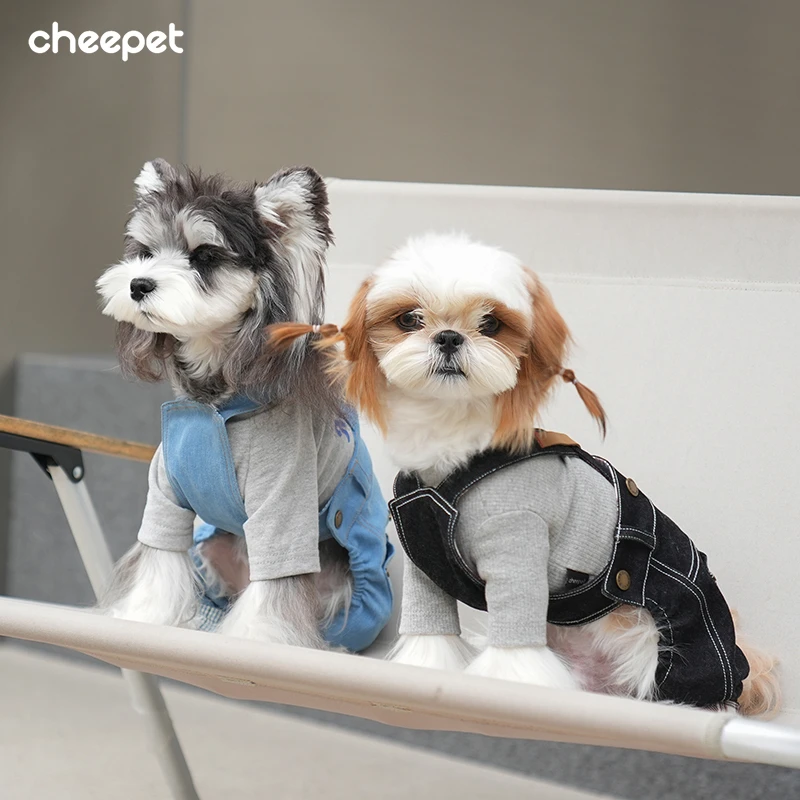 cheepet/趣派宠物春夏百搭牛仔背带裤雪纳瑞比熊狗狗弹力背带马甲