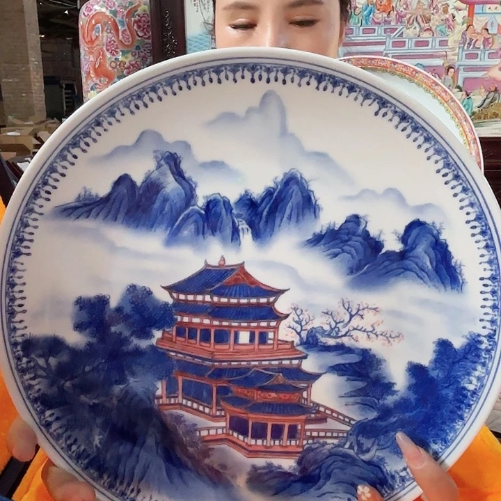 摆件景德镇高温陶瓷山水楼阁