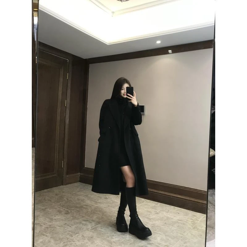 秋季西装立领双面羊毛大衣女两件套气质显瘦羊毛呢外套长款2526