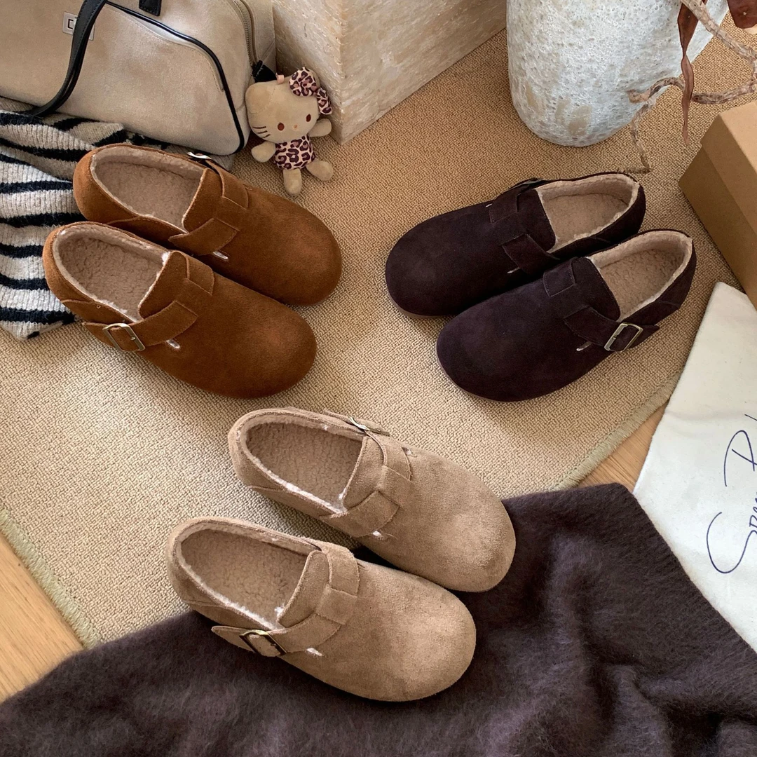 MARCO&JOYCE软平底勃肯鞋女加绒保暖棉鞋子冬季新款复古丑萌单鞋