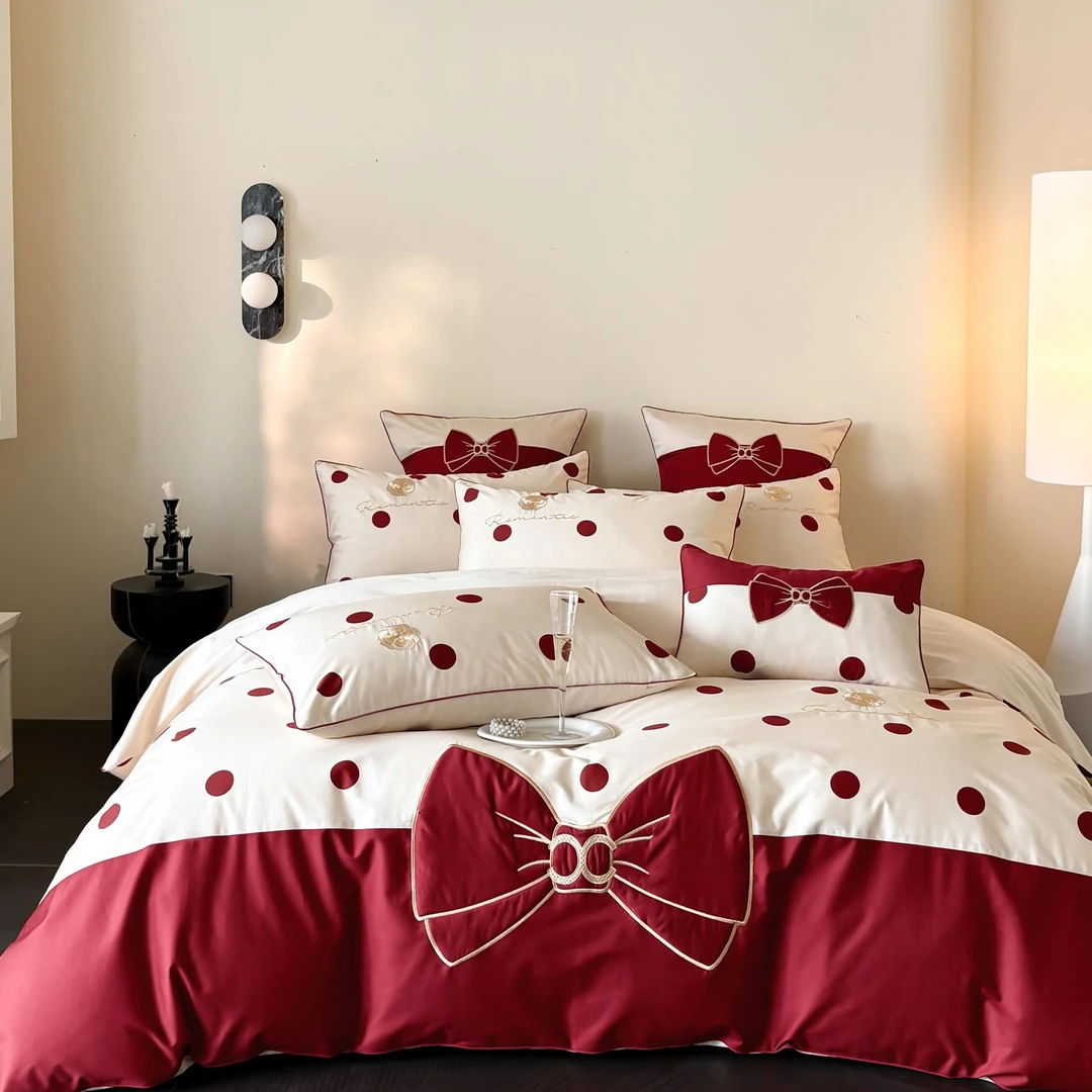 高端100支长绒棉纯棉四件套刺绣高级感全棉被套床单床笠床上用品4