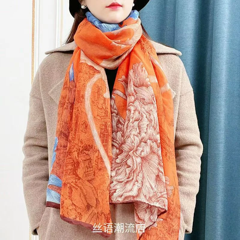 秋冬款民族风刺绣棉麻围巾丝巾女防晒旅游纱巾披肩