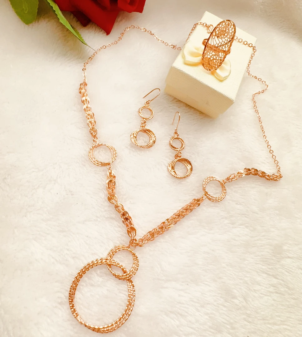 铜合金项链 parilar新款玫瑰金色时尚休闲项链三件套856