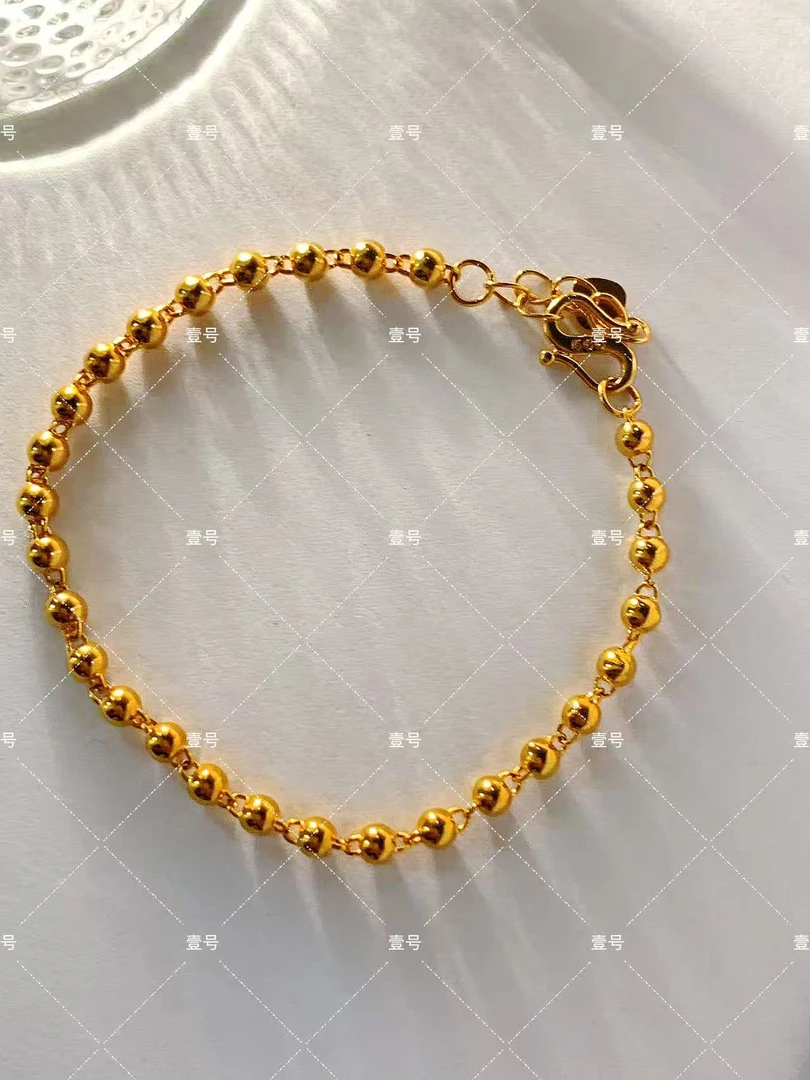 合金手链 【壹号】金铺轻奢高定饰品4mm金珠珠手链光珠光面素款实心