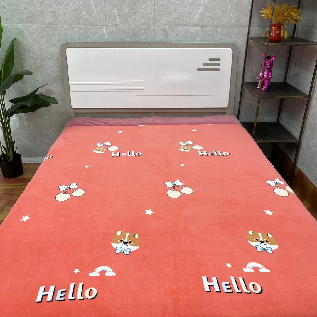 羽蓝家纺推荐【樱桃狗被子】2.0*2.3奶绒印花加绒加厚可机洗被子