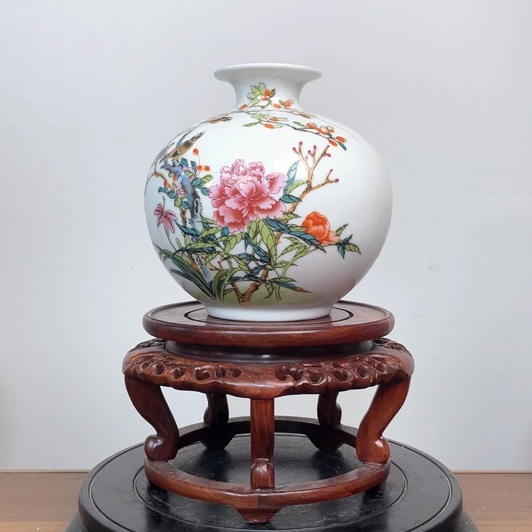 摆件牡丹花鸟石榴瓶偏远勿