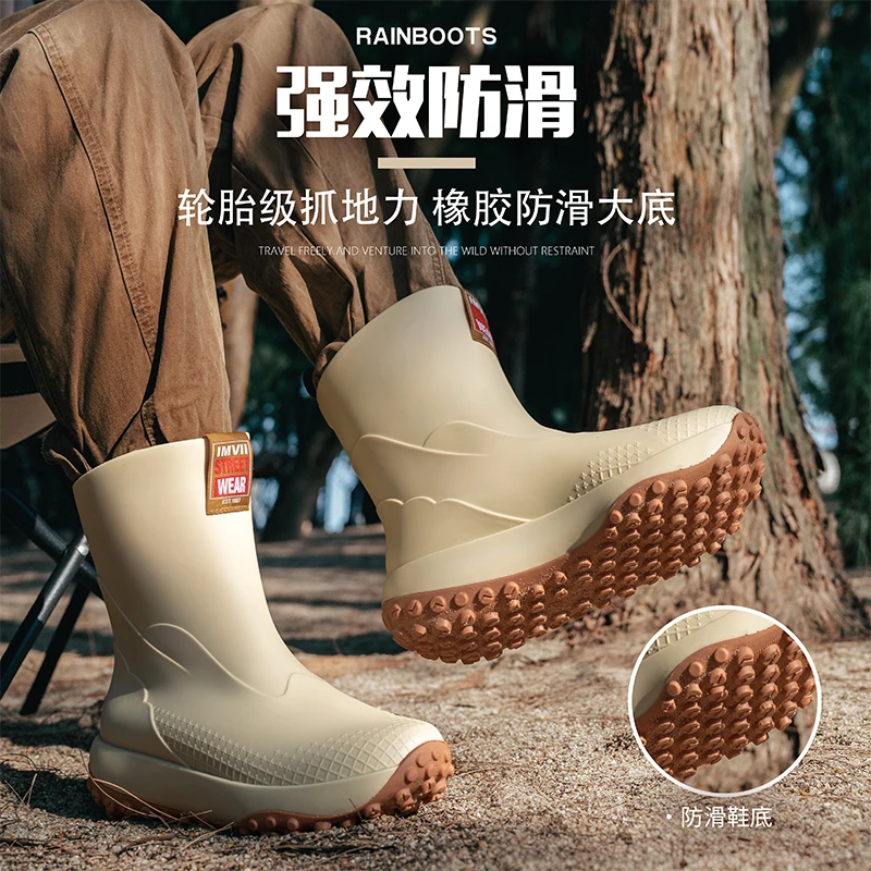 新款潮流雨鞋男中筒厚底雨靴厨房防水鞋防滑胶鞋户外赶海钓鱼鞋男