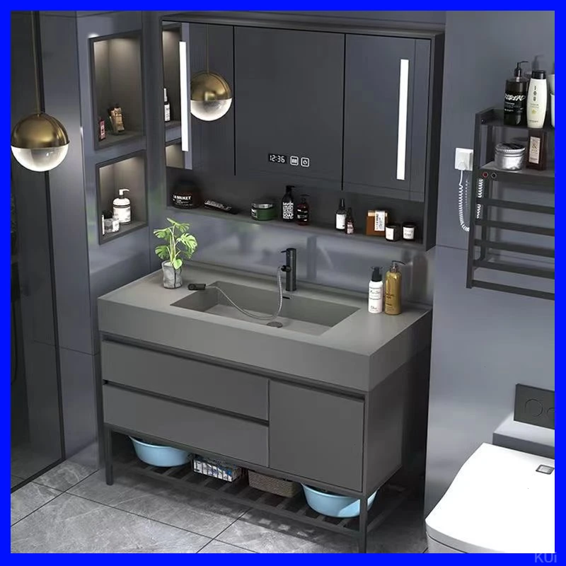 新款智能浴室柜组合岩石盆洗手洗脸盆柜一体卫生间轻奢落地洗漱台