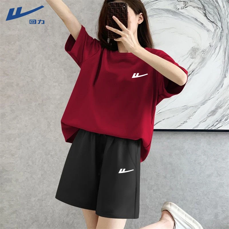 回力洋气休闲女装休闲衣服女慵懒风纯棉短袖宽松短裤运动休闲套装