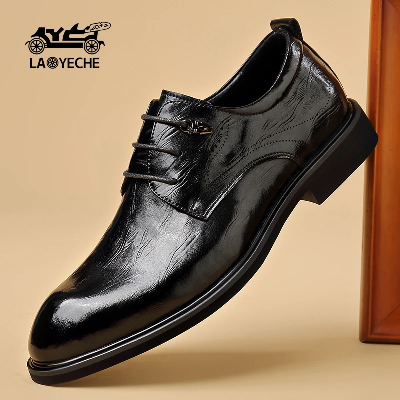 老爷车商务平跟圆头休闲皮鞋真皮德比鞋英伦透气软底百搭新郎婚鞋