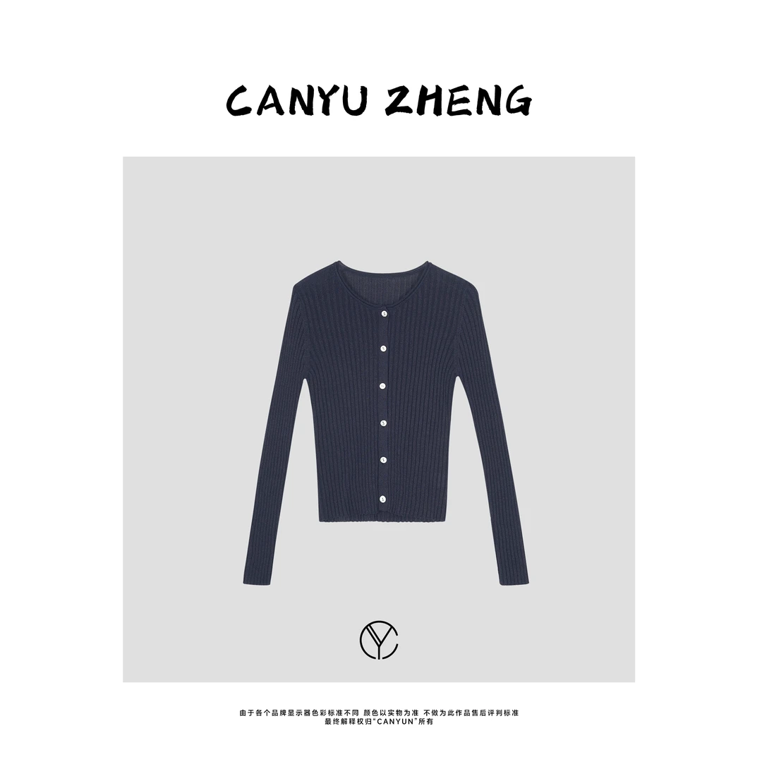 CANYU春夏 天然和纸纱线 莱赛尔坑条圆领开衫