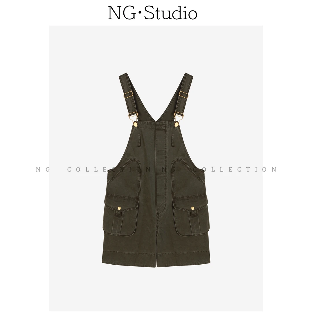 【NG·Studio】复古工装风宽松显瘦减龄背带连体短裤预NGC5BDK2262