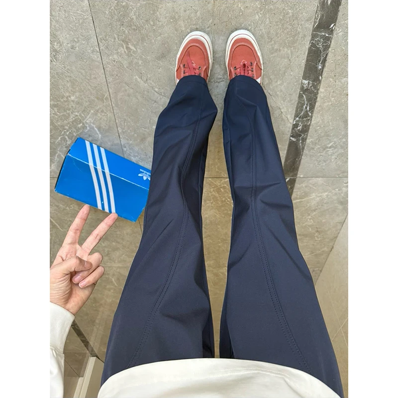 藏青色速干裤子秋冬加绒款防水风冲锋裤美式cleanfit显腿长直筒裤