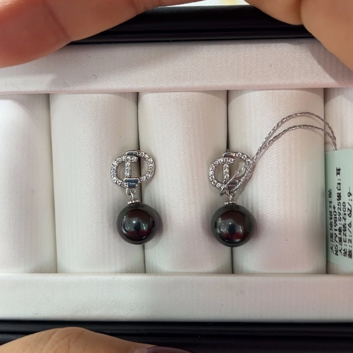 海水珍珠耳饰银S925镶嵌9-10mm