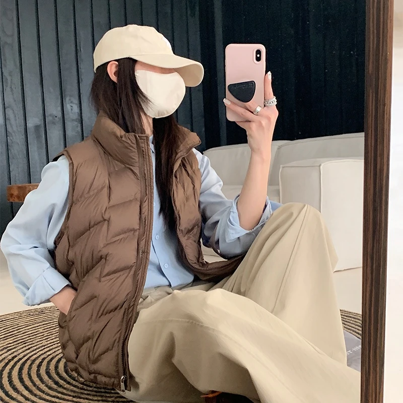 现货新款韩版宽松轻薄款外套显瘦保暖立领百搭神器排骨棉马甲减龄