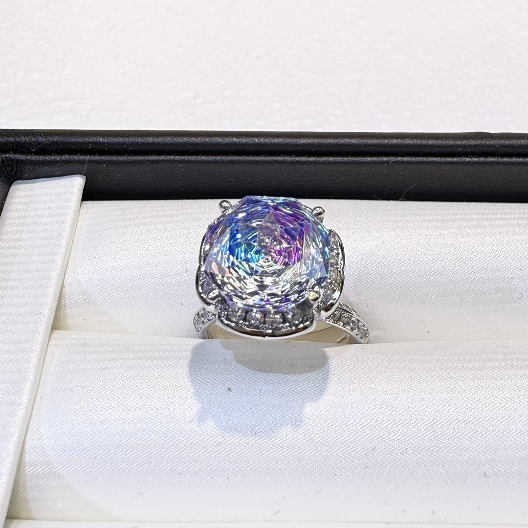 铜合金锆石戒指 ZS840彩-千禧切粉蓝戒指时尚欧美