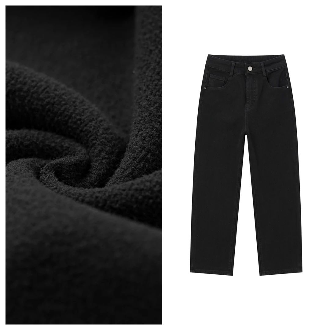 秋冬加绒黑色法棍裤四面弹小个子高腰显瘦百搭小直筒九分牛仔裤女