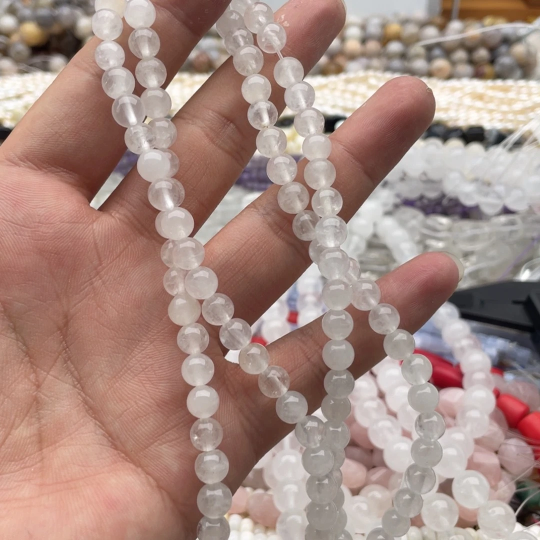未镶嵌玛瑙/玉髓珠宝半成品一条装卡6mm白水白阿赛圆珠
